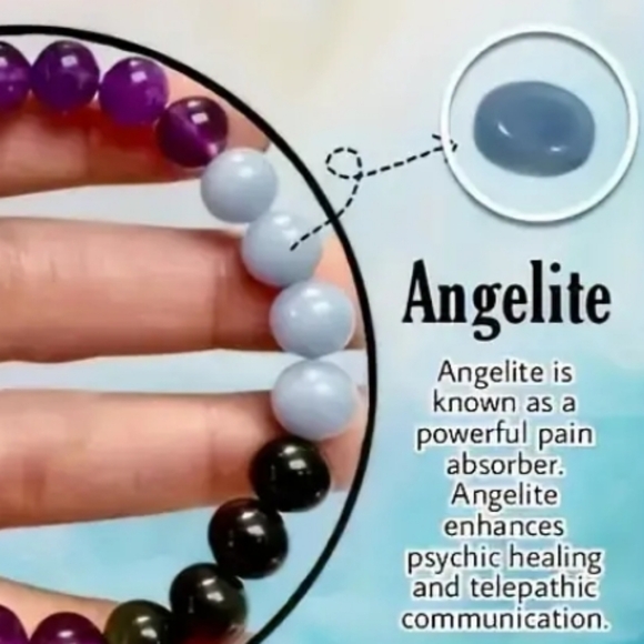 PAIN RELIEF Natural Stone Bracelet ~ Amethyst, Rainbow Obsidian, Angelite - Picture 6 of 11